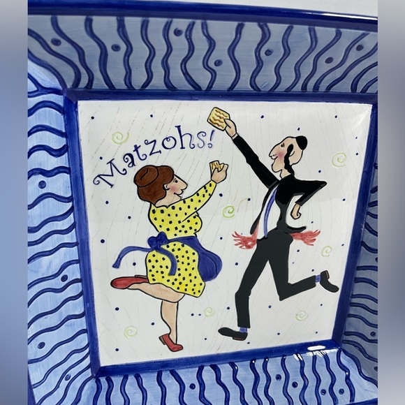 Vintage, ceramic, matzo dish, man and woman dancing Meeva Mary Lester design - Picture 2 of 6